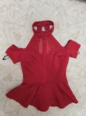 Material Girl Bold Red Mesh Cutout Bodysuit